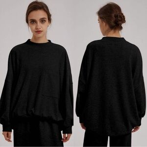 Nap Women’s Loungewear Terry Cropped Boxy Sweatshirt Mock Neck in Black L